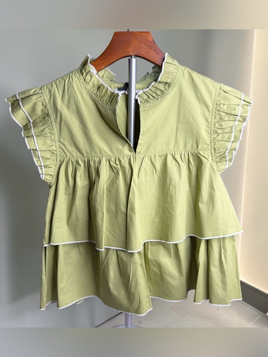 English Factory Tops - English Factory Light Green Ruffle Tiered Short Sleeve shirt